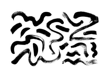 Siyah kuru fırça darbeleri el çizimi vektör kümesi. 