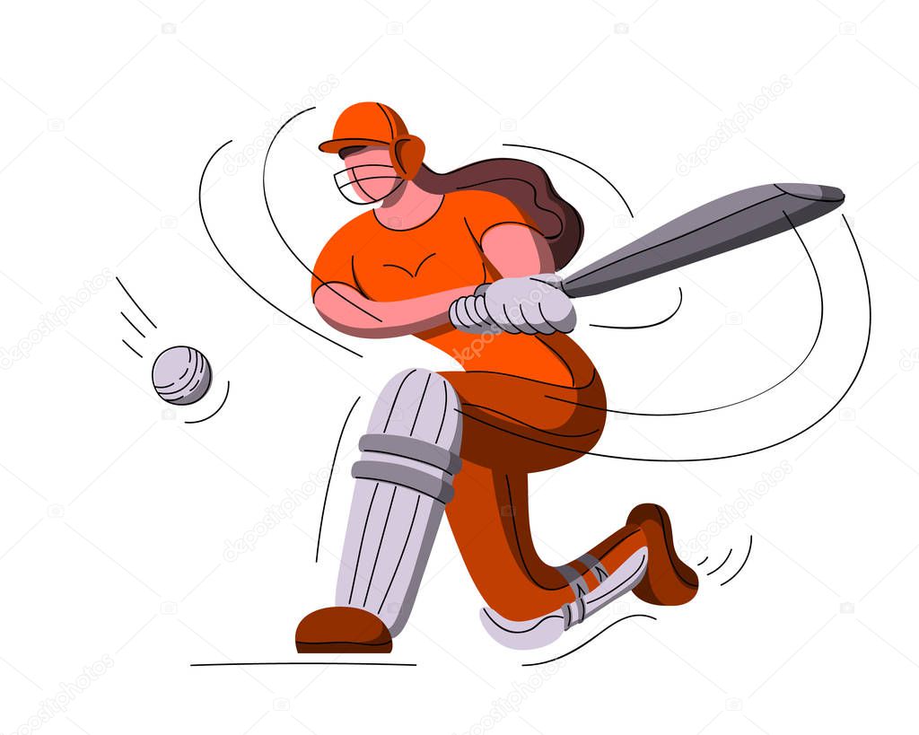 Batswoman playing cricket. Abstract poster for womens cricket. Vector illustration of female cricket.