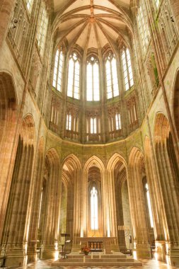 Ünlü Mont Saint Michel kilise-manastırı gotik korosu, Unesco dünya mirası, Normandiya, Fransa