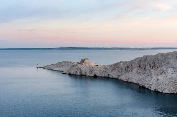 Руины Старой Крепости Небольшой Маяк Острове Паг Хорватия — стоковое фото