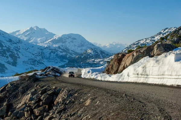 Offroad driving by Boundary Ranges near Salmon glacier between British Columbia and Alaska