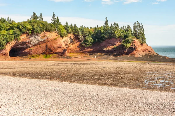 Famous Sandstone Martins Sea Caves Low Tide Bay Fundy Shore — Stock Photo, Image