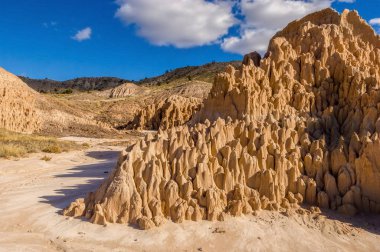 Picturesque geological formations of eroded bentonite clay in Cathedral Gorge state park of Nevada, USA 