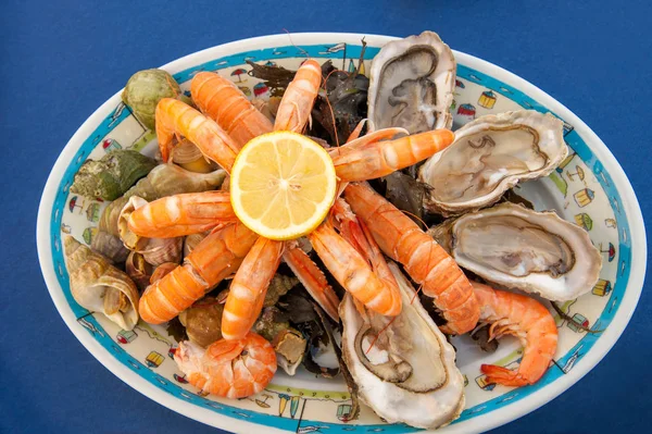 Plateau Fruits Mer Tradizionale Piatto Pesce Francese Base Crostacei Crudi — Foto Stock