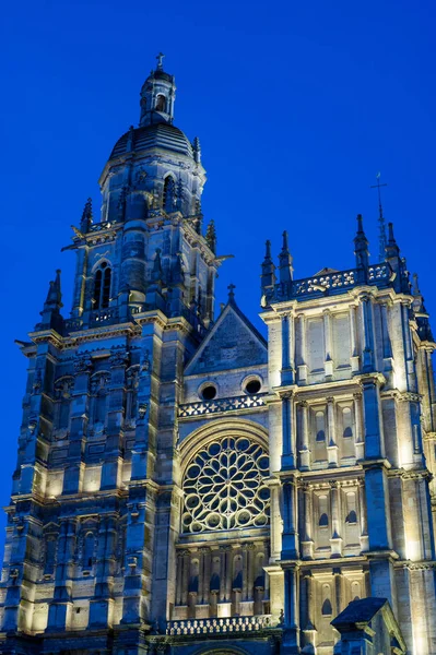 Gothic Notre Dame Cathedral Center Evreux Normandy France Twilight — Stock Photo, Image