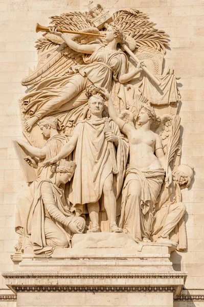 Famous Arc Triomphe Triumphal Arch Pillar Relief Featuring Napoleon Relief — Stock Photo, Image