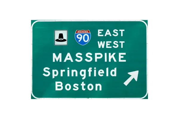 州間高速道路I 90号線 マサチューセッツ ターンパイク への入口標識で ボストンとスプリングフィールドに向かっている — ストック写真