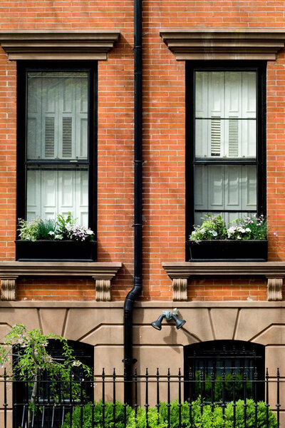 Typical brownstone in Brooklyn Heights neighborhood in spring, NYC