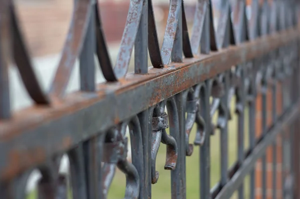 Forged Fence High Rise Building City Selective Focus — Stock Photo, Image
