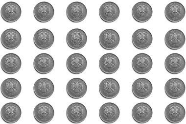 Beyaz bir arka plan üzerinde 5 ruble mezheplerde Rus sikkearka. Desen