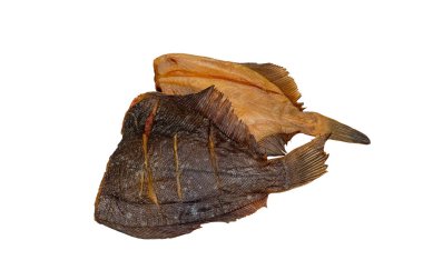 Başı olmayan soğuk füme pisi balığı. Üst ön görünümü yalıtma