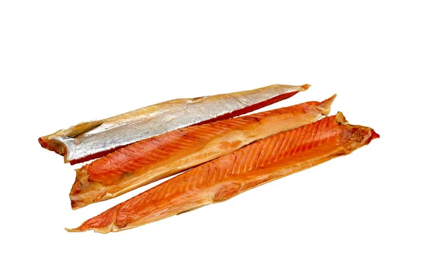 Fish Trout Frio Fumado Isolar Fundo Branco — Fotografia de Stock