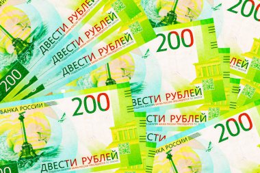 İki yüz rublelik banknotların soyut arka planı. Desen