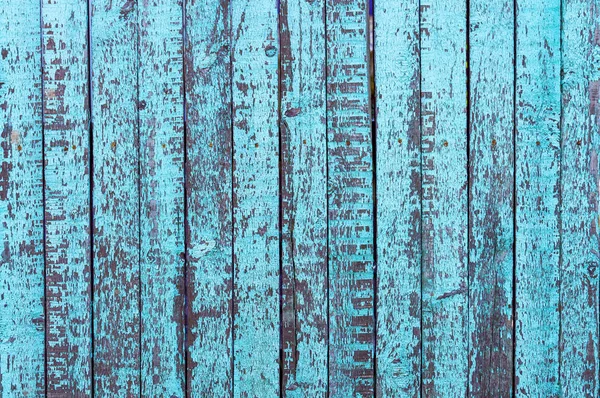 Blue Old Painted Peeling Vertical Fence Boards Front View Textured — Stock Photo, Image