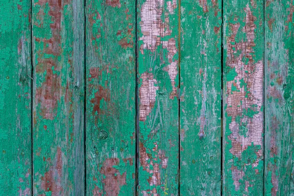 Vertical Green Boards Peeling Paint Textural Background Front View — Stock Photo, Image