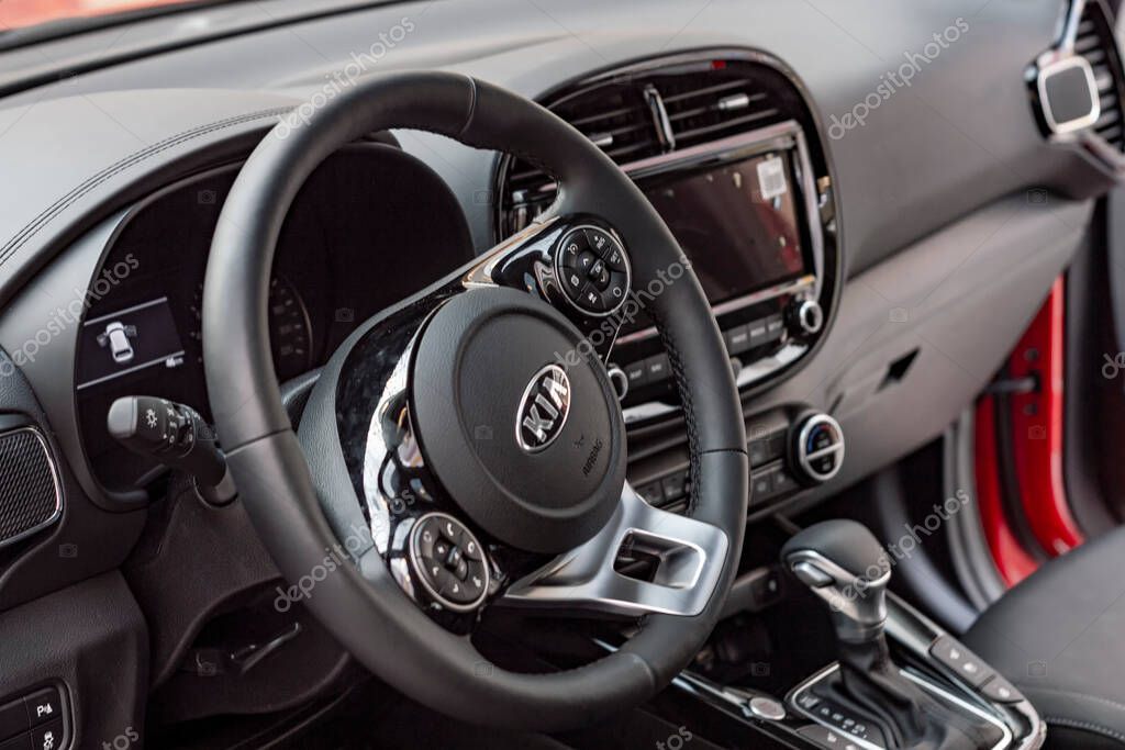 Front panel, steering wheel, car red Side view