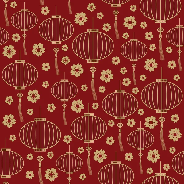 Chinese Traditional Lanterns Seamless Pattern Background Red Celebration Decoration Festival — Stock Vector