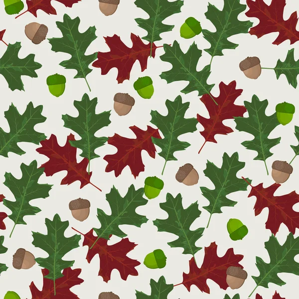 无缝矢量图案与秋季叶子的季节性颜色 白色背景上的橡树叶和橡子 — 图库矢量图片