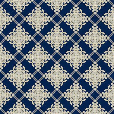 Mavi arka plan üzerinde Dikişsiz Line Tay altın desen, Tayland Sanat, Tay desen arka plan.