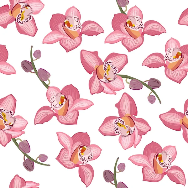Orquídea Rosa Padrão Sem Costura Floral Flores Flor Flor Folhagem — Vetor de Stock