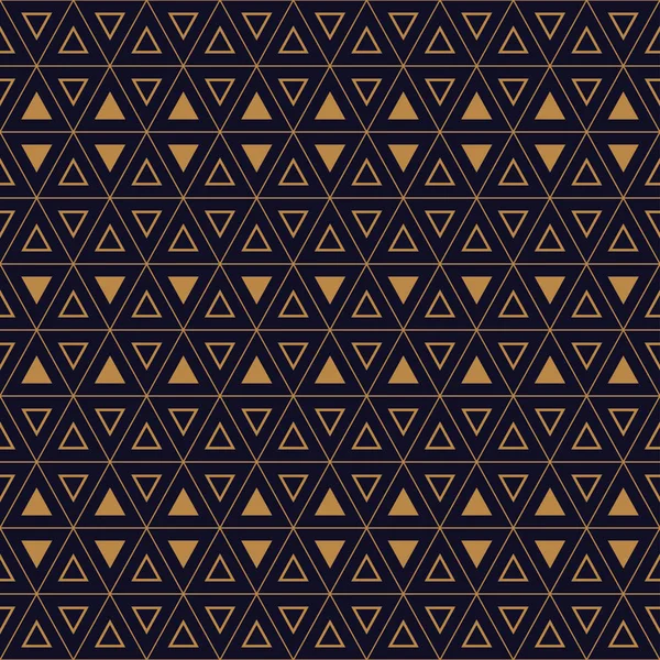 Bezszwowy wzór geometryczny z pogrubioną trójkątem i przeplatając cienkie linie, wzór sześciokąt, złoto i czarny wzór, ilustracja wektorowa — Wektor stockowy