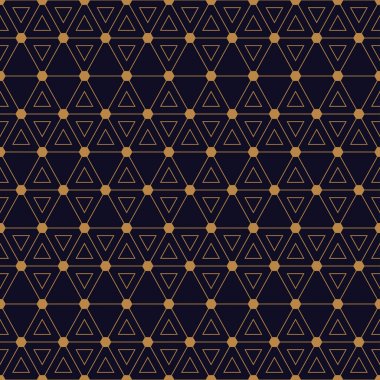 Kalın üçgenler ve iç içe ince çizgiler, altıgen desen, altın ve siyah desen, vektör illüstrasyon ile dikişsiz geometrik desen