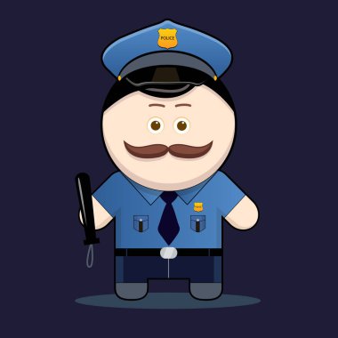 truncheon vektör illüstrasyon ile sevimli polis (bıyık koleksiyonu ile sevimli karakter adam)