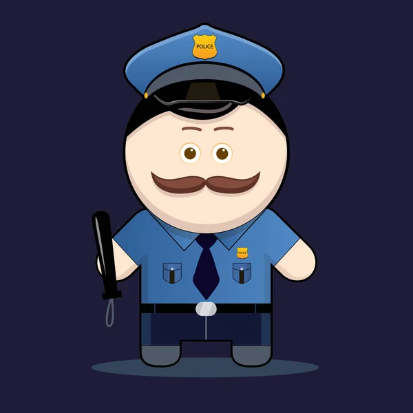 Cute Policeman Truncheon Vector Illustration Cute Character Man Mustache Collection — Stock Vector