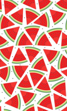 Karpuz ile dikişsiz desen, beyaz arka plan üzerinde karpuz dilimi, Tropikal meyve deseni, Yaz dokusu.