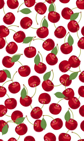 Seamless Pattern Cherry Fruits Fresh Organic Food Red Fruits Berry — Stock Vector
