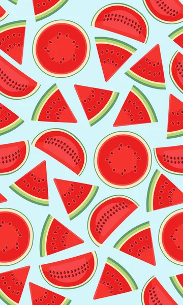 Nahtloses Muster Mit Wassermelonen Scheibe Wassermelone Auf Blauem Hintergrund Muster — Stockvektor