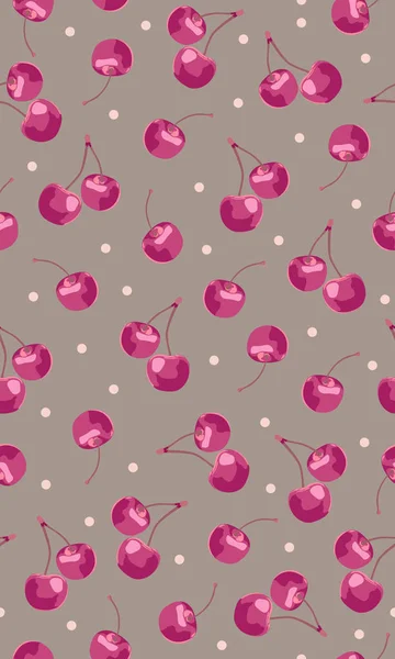 サークルドット 新鮮なオーガニック食品 茶色のピンクのフルーツベリーパターンとシームレスなパターンチェリーフルーツ ベクトルイラスト — ストックベクタ