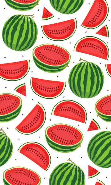 Nahtloses Muster Mit Wassermelonen Scheibe Wassermelone Auf Weißem Hintergrund Muster — Stockvektor