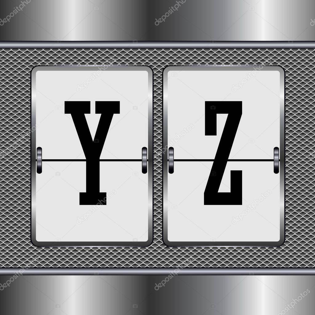 Metal alphabet of mechanical Y-Z, vector illustration
