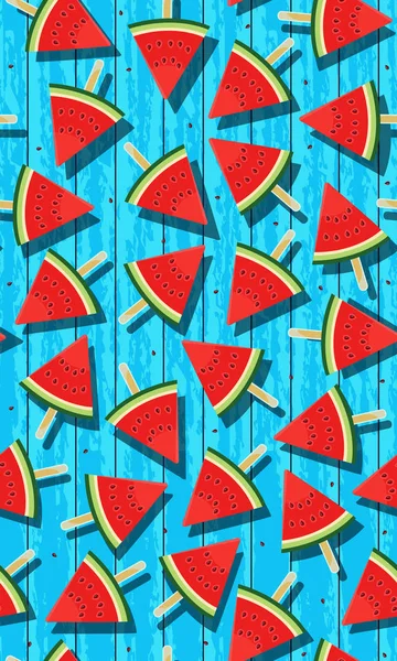 Nahtloses Muster Mit Wassermelonen Slice Ice Pops Von Wassermelonen Vektor — Stockvektor