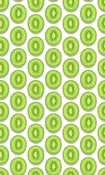 Nahtloses Muster Frucht Kiwi Stück Mit Schatten Auf Weißem Hintergrund — Stockvektor