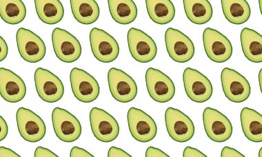 Beyaz arka plan üzerinde dikişsiz desen dilimlenmiş avokado, Vektör illüstrasyon