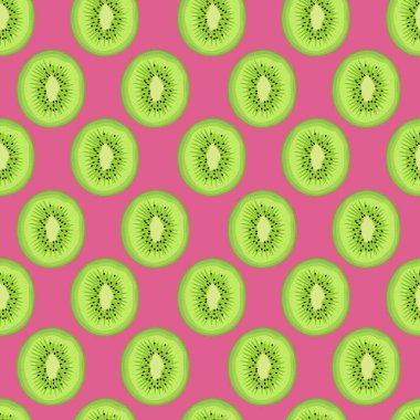 Pembe arka plan üzerinde dikişsiz desen meyve kivi parçası, Vektör illüstrasyon