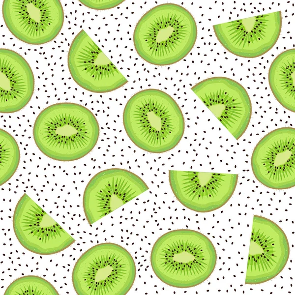 Nahtlose Muster Frucht Kiwi Und Stück Mit Samen Auf Weißem — Stockvektor