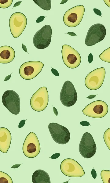 Nahtloses Muster Ganze Und Scheiben Geschnittene Avocado Auf Hellgrünem Hintergrund — Stockvektor