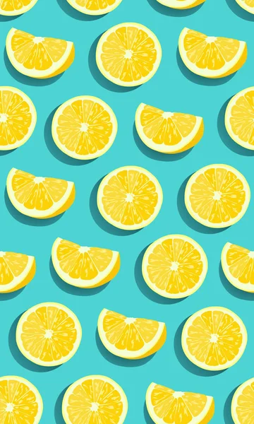 Frutti Limone Fetta Modello Senza Cuciture Sfondo Blu Verde Agrumi — Vettoriale Stock