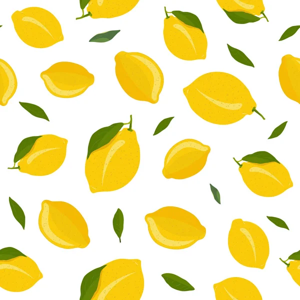 Frutas Limón Patrón Sin Costuras Con Hojas Sobre Fondo Blanco — Vector de stock