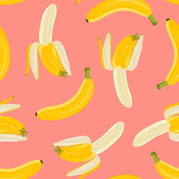 Banana Seamless Pattern Half Peeled Banana Pink Background Vector Illustration — Stock Vector