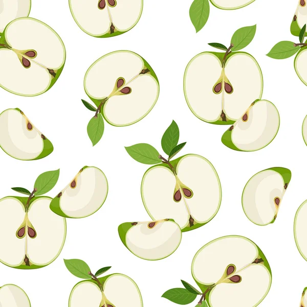 アップルスライスシームレスなパターンは 白い背景にドロップします 緑のりんご果実ベクトルイラスト — ストックベクタ