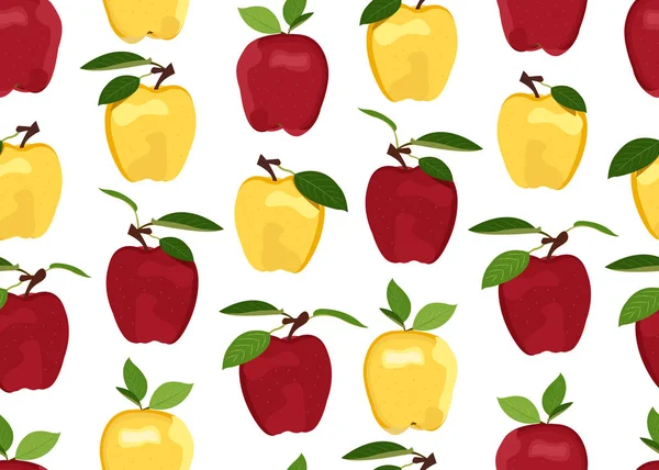 Modello Senza Cuciture Apple Sfondo Bianco Frutti Mele Rosse Gialle — Vettoriale Stock