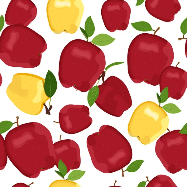 白い背景に落ちるアップルのシームレスなパターン 赤と黄色のりんご果実ベクトルイラスト — ストックベクタ