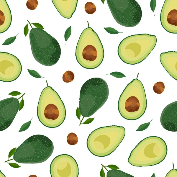 Avocado Nahtlose Muster Ganz Und Scheiben Geschnitten Auf Weißem Hintergrund — Stockvektor