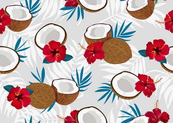 Fruits Noix Coco Motif Sans Couture Ensemble Pièce Avec Des — Image vectorielle