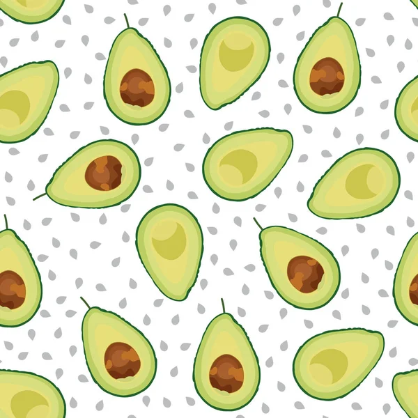 Avocado Nahtlose Muster Auf Weißem Hintergrund Geschnitten Früchte Vektor Illustration — Stockvektor