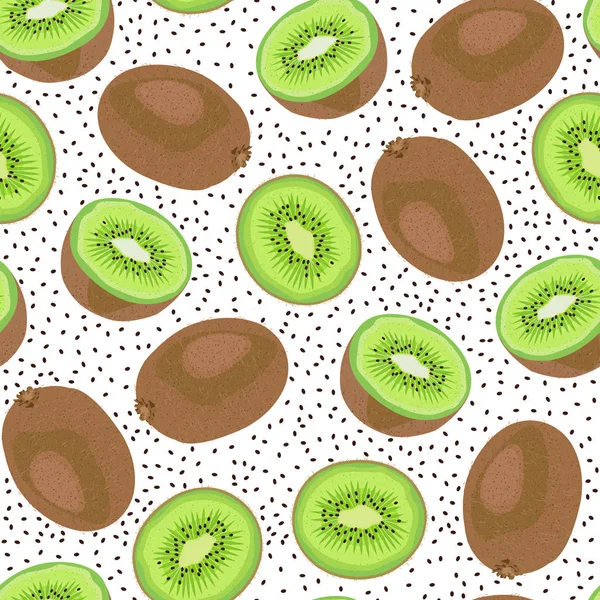 Kiwi Fruit Seamless Pattern Whole Piece Seed White Background Vector — Stock Vector